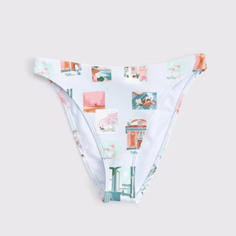 Abercrombie & Fitch White Bikini Bottom with Pastel Print